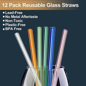 img 2 attached to 🥤 Multicolor 10mm Glass Drinking Straws, 12 Pack - Reusable & BPA Free Straws for Beverages, Shakes, Milk Tea, Juices - Including 2 Cleaning Brushes