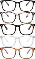 👓 5-pack blue light blocking glasses with square nerd eyeglasses frame - anti blue ray computer game glasses, eyestrain relief & uv protection (black, leopard, white, tortoiseshell, brown) logo