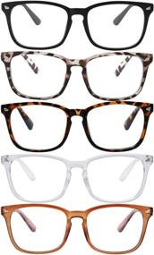 img 4 attached to 👓 5-Pack Blue Light Blocking Glasses with Square Nerd Eyeglasses Frame - Anti Blue Ray Computer Game Glasses, Eyestrain Relief & UV Protection (Black, Leopard, White, Tortoiseshell, Brown)