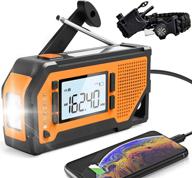 noaa emergency weather radio, portable solar hand crank am/fm radio with 4 power sources, battery, led flashlight, lcd screen, sos alarm, survival bracelet, and 2000mah power bank logo