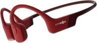 aftershokz aeropex open-ear wireless bone conduction headphones - solar red: ip67 rated & eco-friendly logo