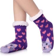 🧦 truehan kids slipper socks - soft, thick, cozy, fuzzy animal design, anti-slip, winter thermal christmas socks for indoor use logo