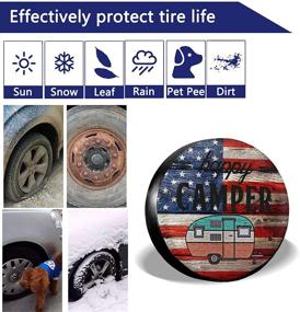 img 2 attached to 🏕️ Happy Camper Spare Tire Covers: Portable Dirt Tire Protector, Weather-Proof for Trailer RV SUV Truck Camper - American Flag Design - Universal Fit (14 Inch)