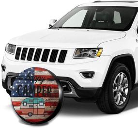 img 1 attached to 🏕️ Happy Camper Spare Tire Covers: Portable Dirt Tire Protector, Weather-Proof for Trailer RV SUV Truck Camper - American Flag Design - Universal Fit (14 Inch)