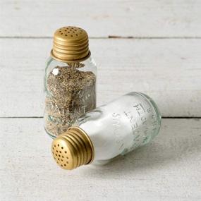 img 1 attached to 🍽️ Tribello Vintage Glass Mason Jar Salt and Pepper Shakers - Mini Decorative Rustic Country Kitchen Table Décor - Set of 2 (Gold)