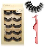 👁️ leipple false eyelashes 5 pairs - professional reusable 3d mink lashes - handmade natural thick fluffy fake eyelashes - with stainless steel tweezers (mega-nice) logo