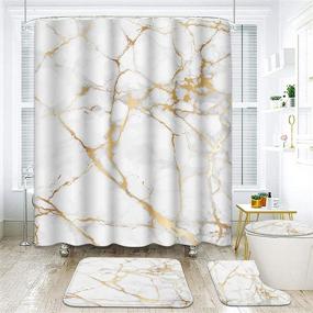 img 4 attached to 🚿 4-Piece Marble Gold White Black Geometric Rose Stone Abstract Modern Vintage Shower Curtain Set with Non-Slip Rugs, Toilet Lid Cover, and Bath Mat - Bathroom Decor Set 72" x 72