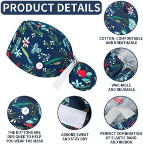 img 1 attached to Floral Printed Adjustable Bouffant Hats for Women 🌸 - 6-Piece Set with Buttons, Ponytail Holder, and Pouch