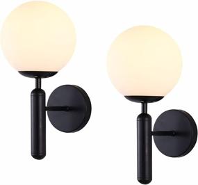 img 3 attached to 💡 KCO Lighting Black Modern Glass Globe Wall Sconce Set - Mid Century Style for Bedroom, Living Room & Aisle Lighting (2 Pack)