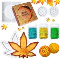 🍁 premium 6-piece silicone casting moulds set with maple leaf foil flakes - perfect for diy thanksgiving cup mats decor - includes fall leaf mould, spice grinder mould, and square coaster silicone mould in white logo