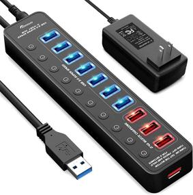 img 4 attached to 🔌 Apanage 11-Port USB 3.0 Hub Splitter - High Speed Data Transfer (7 Ports) + Smart Charging (4 Ports) - Individual On/Off Switches - 48W Power Adapter - Mac Pro/mini, PC, HDD, Disk