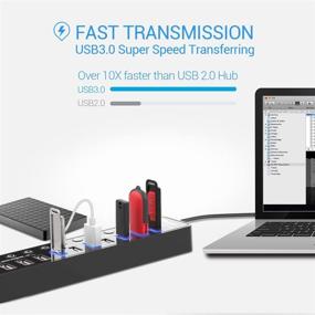 img 3 attached to 🔌 Apanage 11-Port USB 3.0 Hub Splitter - High Speed Data Transfer (7 Ports) + Smart Charging (4 Ports) - Individual On/Off Switches - 48W Power Adapter - Mac Pro/mini, PC, HDD, Disk