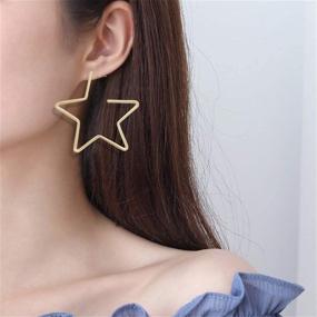 img 3 attached to Women's Large Stainless Steel Star Hoop Earrings: High-Polished Dangle Design for Girls