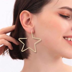 img 1 attached to Women's Large Stainless Steel Star Hoop Earrings: High-Polished Dangle Design for Girls