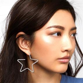 img 2 attached to Women's Large Stainless Steel Star Hoop Earrings: High-Polished Dangle Design for Girls