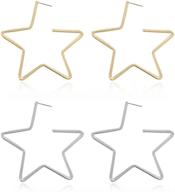 women's large stainless steel star hoop earrings: high-polished dangle design for girls logo