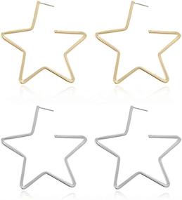 img 4 attached to Women's Large Stainless Steel Star Hoop Earrings: High-Polished Dangle Design for Girls