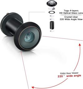 img 2 attached to 🚪 TOGU TG3016YG-CBC UL Listed Solid Brass HD Glass Lens 220-Degree Door Viewer Peephole with Privacy Cover for 1-3/8" to 2-1/6" Doors, Classic Matte Black Finish with Red Copper Edge Line Accents