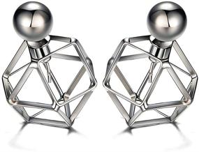 img 4 attached to Geometric Double Sided Earrings - Gun Black Color, Front & Back Studs, Hollow Out Design for Women & Girls, Piercing Jewelry