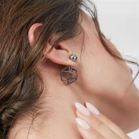 img 1 attached to Geometric Double Sided Earrings - Gun Black Color, Front & Back Studs, Hollow Out Design for Women & Girls, Piercing Jewelry