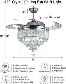 img 3 attached to 💎 Stylish 42-Inch Retractable Bladeless Crystal Chandelier Ceiling Fan with Remote Control & Light - Perfect for Bedroom or Living Room