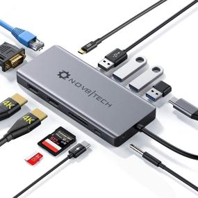 img 4 attached to 🔌 Ultimate 13-in-1 USB C Hub: Dual HDMI VGA Triple Display Screen, Gigabit Ethernet, MacBook M1 Pro Air Compatible, USB C 100W PD & Data, Audio, SD/Micro SD Reader, 3X USB 3.0