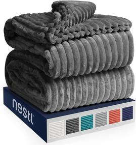 img 4 attached to 🛌 Nestl Bedding Cut Plush Queen Size Blanket - Lightweight Super Soft Fuzzy Luxury Bed Blanket for Bed - Machine Washable - Dark Grey (90x90)