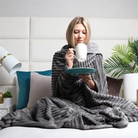img 1 attached to 🛌 Nestl Bedding Cut Plush Queen Size Blanket - Lightweight Super Soft Fuzzy Luxury Bed Blanket for Bed - Machine Washable - Dark Grey (90x90)