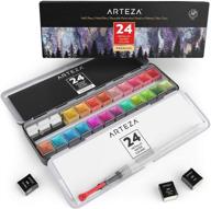 🎨 arteza metallic watercolor paints set - 24 half pans, pearl paint with vibrant and pearlescent hues, includes storage tin & water brush - ideal art supplies for illustrations, calligraphy, and painting logo