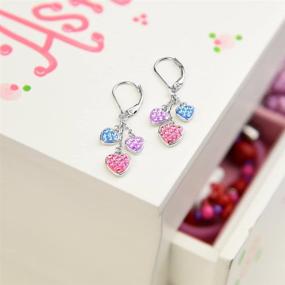 img 1 attached to 🎀 Charming Kids Earrings: White Gold Tone Hearts Pink Crystal Earrings with Silver Leverbacks for Baby, Girls, and Children