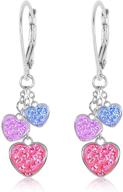 🎀 charming kids earrings: white gold tone hearts pink crystal earrings with silver leverbacks for baby, girls, and children logo