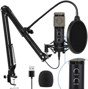 img 4 attached to 🎙️ Upgraded 2021 USB Condenser Microphone for Computer-Gaming, Podcasting, Live Streaming, and YouTube Recording-Karaoke on PC-Plug & Play with Adjustable Metal Arm Stand-Ideal Gift, Silver