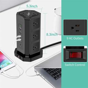 img 2 attached to 💡 AiJoy USB C Surge Protector Power Strip Tower: 9 AC Outlets, 5 USB Charging Ports, 10Ft Long Extension Cord