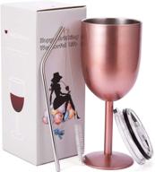 🍷 10oz rose gold stainless steel wine tumbler with lid and straw - double walled vacuum insulated cups for friendship, christmas, birthdays - ideal gifts for women, men, friends, dad, mom логотип