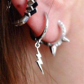 img 3 attached to 925 Sterling Silver Lightning Bolt Hoop Earrings: Fashionable Dangle Charms for Women, Teen Girls - Delicate, Cute Punk Jewelry with Flashy Style - Perfect Gift for Best Friends