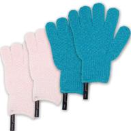 🧤 spa exfoliating gloves - body scrubber mitt for effective exfoliation, hanging loop included, exfoliator bath scrub gloves for men and women (emerald green + pale pink) logo