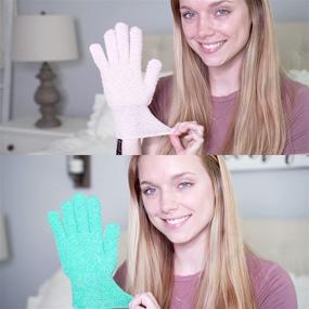 img 1 attached to 🧤 Spa Exfoliating Gloves - Body Scrubber Mitt for Effective Exfoliation, Hanging Loop Included, Exfoliator Bath Scrub Gloves for Men and Women (Emerald Green + Pale Pink)