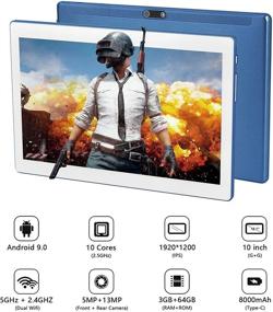 img 1 attached to 📱 10 inch Android Tablet with Deca-Core Processor, 4G LTE & 5G WiFi, 3GB RAM + 64GB ROM, 8000mAh Battery, 5MP + 13MP Camera, Leather Cover Case Included