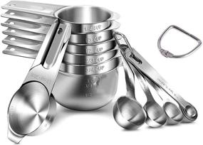 img 4 attached to 🥄 Qisebin Stainless Steel Measuring Cups and Spoons Combo – 14 Piece Set for Precision Cooking Measurements