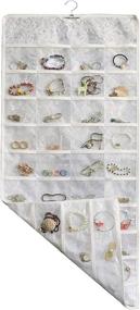 img 1 attached to 💍 Hanging Jewelry Organizer with 80 Clear PVC Pockets for Effective Jewelry Storage (White)