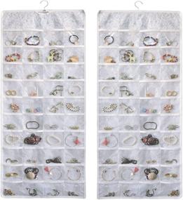 img 4 attached to 💍 Hanging Jewelry Organizer with 80 Clear PVC Pockets for Effective Jewelry Storage (White)