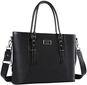 img 4 attached to MOSISO Black PU Leather Laptop Tote Bag for Women 13-13.3 inch