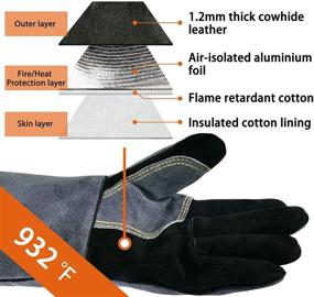 img 2 attached to WZQH Stitching Resistant Fireplace Glove Black Gray