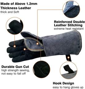 img 1 attached to WZQH Stitching Resistant Fireplace Glove Black Gray