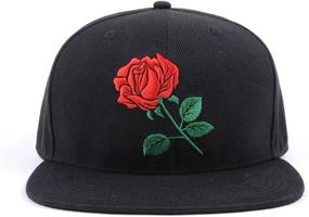 img 4 attached to 🧢 AUNG CROWN Embroidered Rose Flat Bill Snapback Hats for Men and Women - Adjustable Baseball Caps