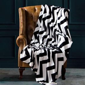 img 4 attached to Cozy up with NTBAY Flannel Full/Queen Blanket – Super Soft Black and White Chevron Patterned Bed Blanket in 90 x 90 Inches