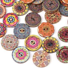 img 2 attached to Tslinc 400 PCS Wood Buttons: Mixed Random Flower Painting Round 2 Holes 🔘 Decorative Wooden Buttons for Sewing Crafts and DIY Sewing Craft Decorative 15mm, 20mm, 25mm