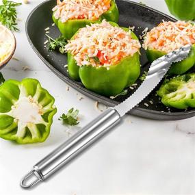 img 1 attached to Stainless Steel Jalapeno Pepper Corer Seed Remover Tool for Zucchini, Cucumber, and Chili - Serrated Slice, Deseeder, and Vegetable Topper for Kitchen and BBQ