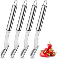 stainless steel jalapeno pepper corer seed remover tool for zucchini, cucumber, and chili - serrated slice, deseeder, and vegetable topper for kitchen and bbq logo