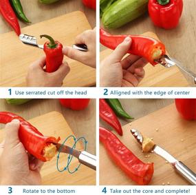 img 3 attached to Stainless Steel Jalapeno Pepper Corer Seed Remover Tool for Zucchini, Cucumber, and Chili - Serrated Slice, Deseeder, and Vegetable Topper for Kitchen and BBQ